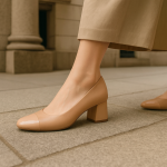 Escarpins à talon carré et bout arrondi effet mat - Nude