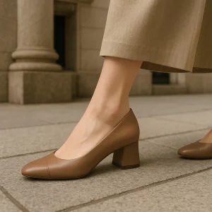 Escarpins à talon carré et bout arrondi effet mat - Nude