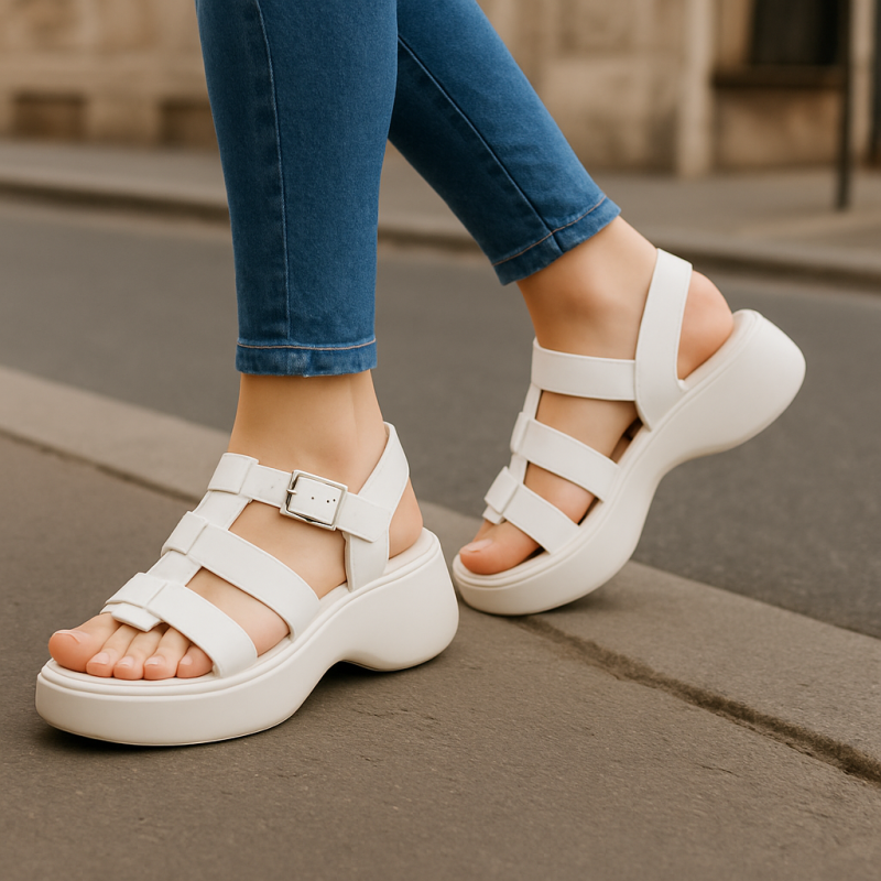 Sandales plateforme à brides tressées en simili mat - Blanche
