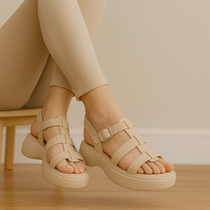 Sandales plateforme à brides tressées en simili mat - Beige
