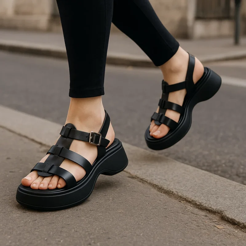 Sandales plateforme à brides tressées en simili mat