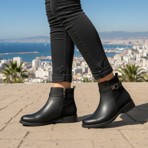 Bottines arrière daim & lycra à fermeture zippée