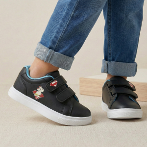 🇩🇪 Baskets Enfant à Scratch Noir – Semelle Blanche Confort Quotidien